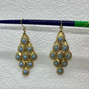 Gold and blue dangle earrings